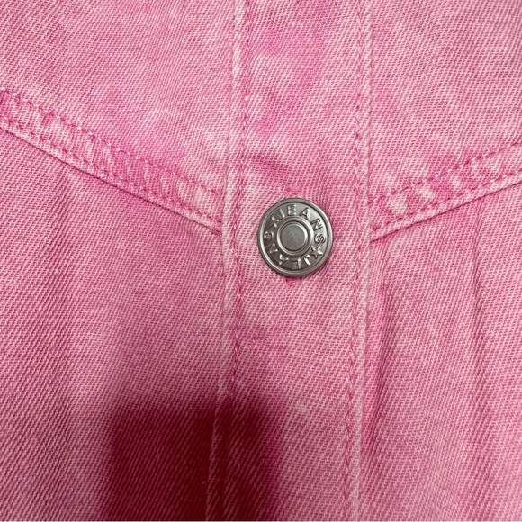 Washed Denim Puff Sleeve Mini Dress Hot Pink XL - Picture 5 of 7